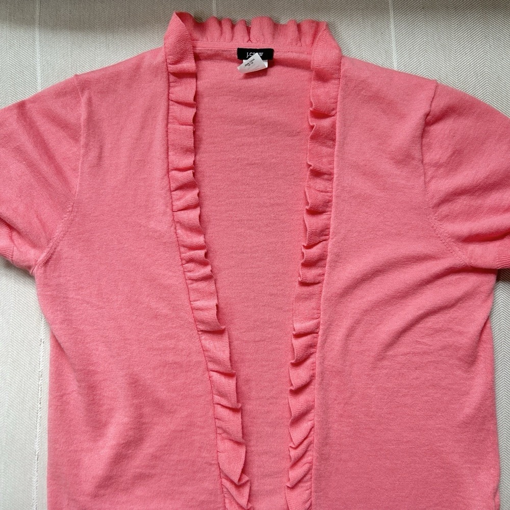 J.Crew Y2K Ruffle Trim Top Open Cardigan Shrug Cashmere Blend Short Sleeve Layer - Picture 10 of 14